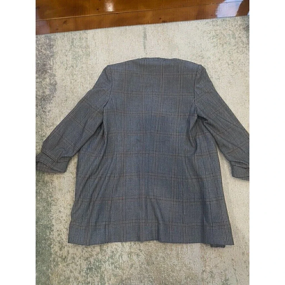 Babaton Aritzia Power Hip Blazer 3/4 Sleeve Plaid Open Gray Grid Size 2